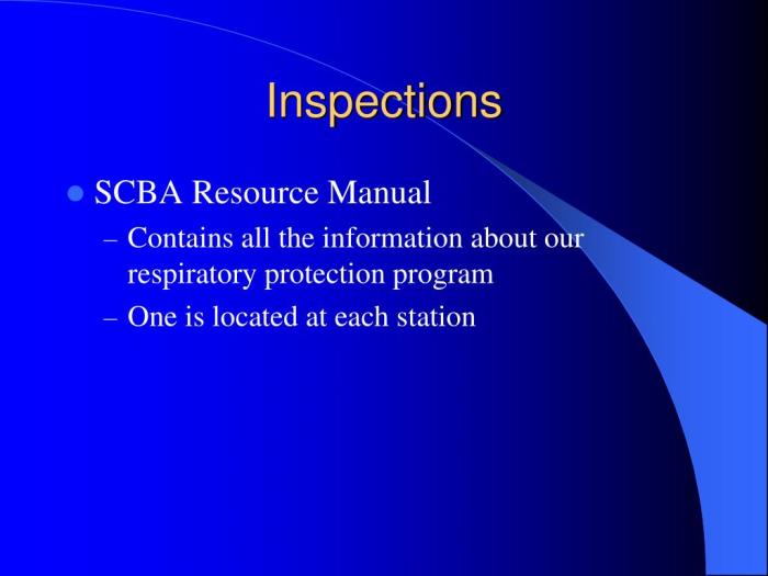 A daily/weekly inspection of scba should include