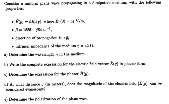 A uniform plane wave propagating in a medium has